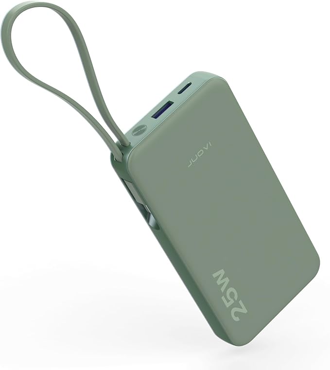 JUOVI 25W Portable Charger, 10000mah Power Bank Fast Charging with Built-in USB-C Cable, Battery Pack with LED Display, Portable Phone Charger for iPhone 17 16 15 14 Samsung S24 S23 iPad Tablets