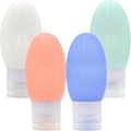 4pcs 90ml Silicone Refillable Travel Bottles for Toiletries, Leak Proof Shampoo Container Set with Peach Pink, White, Light Green, Sky Blue for Portable Personal Care