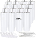 16 Pack Sublimation Tumblers Straight Skinny Tumbler Blanks Bulk 20oz for Heat Transfer, Individual Gift Boxed, Double Wall Insulated Tumbler with Shrink Wrap & Straws