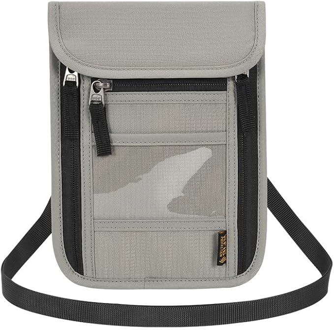 Neck Wallet Travel Family Passport Holder, Neck Pouch Travel Wallet with Adjustable Neck Strap, RFID Blocking, Waterproof Lightweight Versatile Passport Wallet for Men Women Travelers (Grey)