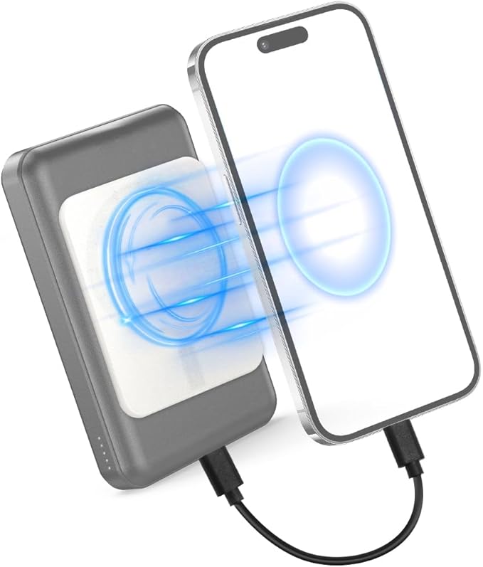 WALLFID MagPatch Magnetic Power Bank Adapter | 3 Sizes for MagSafe Phones | 3mm Thin with N52 Magnet | Includes 10cm 60W Type-C Cable | Magnetic Adapter (White, Standard)