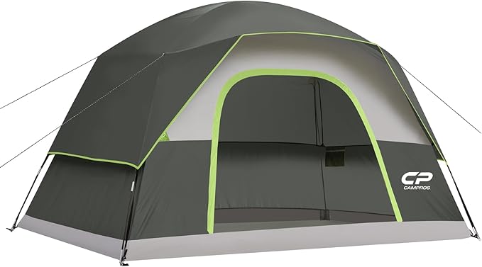 CAMPROS CP Camping Tent 2/4/6 Person, Waterproof Windproof Double Layer Dome Tent, Easy Setup with Large Mesh Windows & Wide Door for Outdoor Camping Backyard