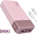 JUOVI J2651 Portable Charger, 35W 20000mAh USB C in & Out Power Bank, Battery Pack with QC4.0+PD3.0 35W High-Speed Charging for Bluetooth Earbud, Mobile Phone, Tablet (Pink)