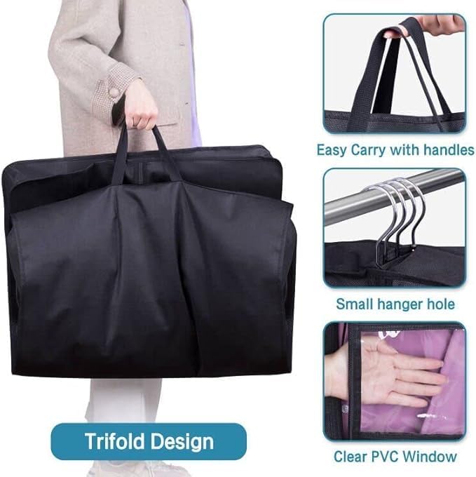 KIMBORA 65" Dress Garment Bags for Hanging Clothes Travel, Gusseted Garment Bags for Closet Storage with Handles for Long Gowns, Coats（3 Packs）