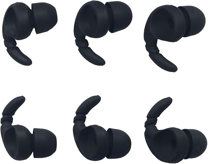 Sports Earbuds Tips Replacement Ear Fins Wingtips Noise Isolation Replacement Eartips Adapters for in Ear Earphones 4mm to 6mm Nozzle Attachment 3 Pairs Left & Right, Balck