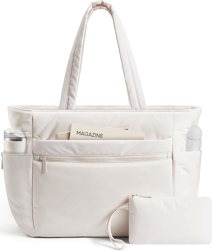 TOPEAST Tote Bag for Women Puffer Travel Carry On Bags with Laptop Compartment & Cup Holder Work Tote for Weekend Overnight