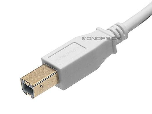 Monoprice USB 2.0 Cable - 10 Feet - White | USB Type-A Male to USB Type-B Male, 28/24AWG, Gold Plated