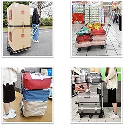 Push Cart Folding Platform Truck Plastic Push Cart Heavy Duty Portable Trolley with Retractable Assis for Luggage Travel Moving Office Platform Hand Truck (Large Blue)