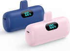 [2 Pack] Small Portable Charger for iPhone,Upgraded 5000mAh PD Fast Charging Power Bank, LCD Display Cute Mini Battery Pack Compatible with iPhone 14/14 Pro Max/13/13 Pro/12 Pro/11/XR/X/8,Blue+Pink