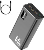 PSOOO Portable Charger 27000mAh 65W PD Fast Charging Power Bank, 3-Port External Battery Pack with LED Flashlight, Compatible with iPhone, Samsung, MacBook, Tablet, Travel & Outdoor Use (Black)