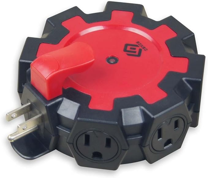 OSKOS 6-Grounded-Outlet Power Hub with Swivel Safety Cover (UL Certified), Outdoor Use, Resettable 15A Circuit Breaker, 25FT Extension Cord with Locking Outlet (ETL Listed). Combo Pack.