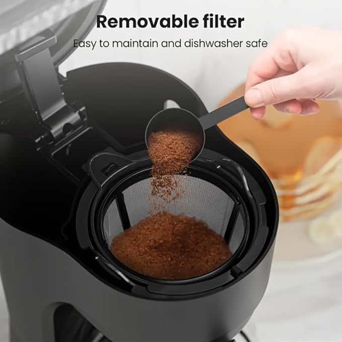 Coffee Maker, 5 Cup Drip Coffee Machine with Glass Carafe, Compatible with Ground&Tea Leaves – Portable Small Cafetera for Home, Office, Travel & Camping-Black