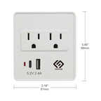 OSKOS Outlet Extender, Wall Surge Protector, 2 Outlets with 2.4A Two USB Ports (1A1C), Wall Mount Adapter with Top Phone Holder, 280 Joules, UL Listed