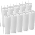 Volhoply 20oz Plastic Skinny Tumblers Bulk 10 Pack,Double Wall Tumbler with Lid and Straw,BPA Free Matte Acrylic Iced Coffee Cups with Straw,Reusable Travel Cute Mug for Party,DIY Gift(White,10 Set)