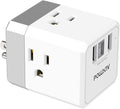 Cruise Ship Essentials, 3-Side Outlet Splitter with 3 USB Ports(1 USB C) USB Wall Charger, Outlet Extender for Home, Office and Cruise, ETL Listed, White