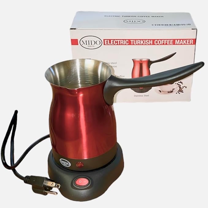 Electric Turkish Coffee Maker Kettle Pot Stainless Steel Cool Touch Handle Travel Size, Fast Boil & Keeps Water Boiling for Arabic & Greek Coffee, Tea 0.3L (RED)