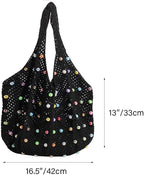 Boho Crochet Beach Tote Shoulder Bag with Colored Beads | Colorful Aesthetic Hippie Knit Bag for Women
