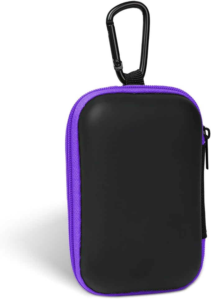 Earbud Case Portable EVA Storage Bag Cell Phone Accessories Organizer with Carabiner for Wired/Wireless Earphone, Earbud, Earpieces, SD Memory Card, Camera Chips, Tech Pouch, Rectangle,Purple