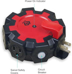 OSKOS 6-Grounded-Outlet Power Hub with Swivel Safety Cover (UL Certified), Outdoor Use, Resettable 15A Circuit Breaker, 25FT Extension Cord with Locking Outlet (ETL Listed). Combo Pack.