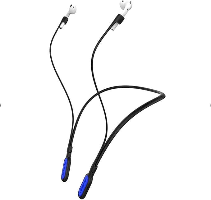 Compatible Airpods Strap, Silicone Anti-Lost Strap Wire Connector Sports Neckband Strap Compatible for Airpods Pro 3/2/1, Airpods 4, 3, 2, 1, Black with Dark Blue