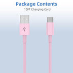 2Pack 10FT USB to USB C Fast Charging Cable for iPhone 17 16 15 Charger Cord, for Apple for iPhone 17 16 15/Pro/Pro Max/Plus Long Type C Car Carplay Cord for iPad Pro 12.9/11 for Android(Pink)