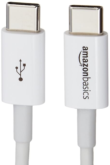 Amazon Basics USB-C to USB-C Cable, 6 Foot | 480Mbps Speed | USB-IF Certified | White | Pack of 2