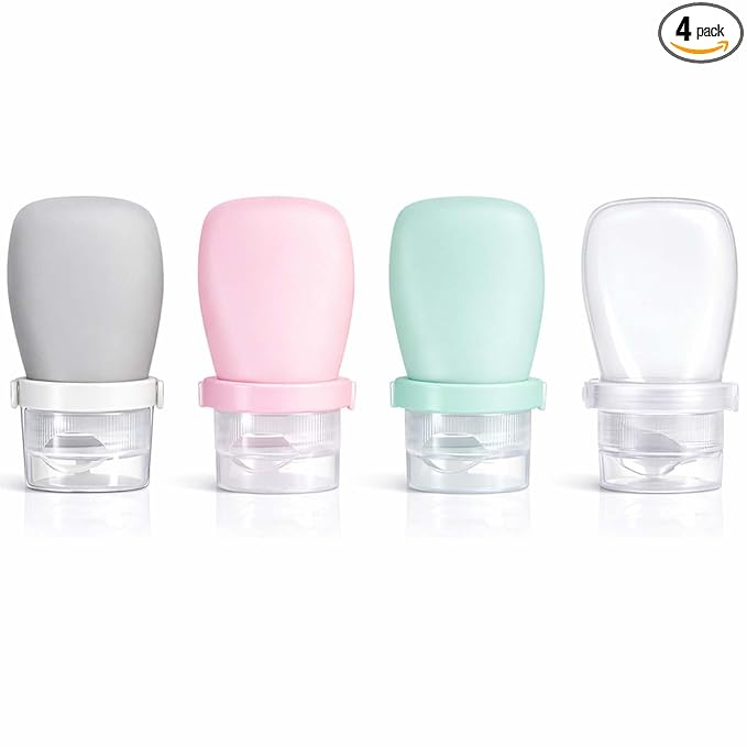 2 oz Silicone Travel Bottles, Leakproof Squeeze Bottle Mini Travel Size Container for Toiletries Lotion Shampoo and Conditioner Liquid Salad Dressing to go Condiment, TSA Approved, 4 Pack