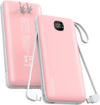 penaover Portable Charger with Built-in Cables&AC Wall Plug,5 Output 2 Input 20000mAh Power Bank,22.5W Fast Charging Battery Pack with LED Display,Compatible with iPhones,Android, Samsung etc,Pink