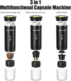 Portable 3-in-1 Espresso Coffee Maker – Self-Heating, Rechargeable USB-C & Smart LED Display, 20-Bar Extraction, Works with Ground Coffee & NS/DG Capsules, Camping (Grey)