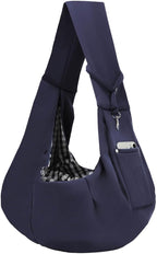 Dog Carrier Sling - Reversible Puppy Carrier Purse with Storage Pocket, Hand-Free Dog Sling Carrier for Carry Small Dogs and Cats, Travel Safety Harness, Dog and Cat Harness (Dark Blue)