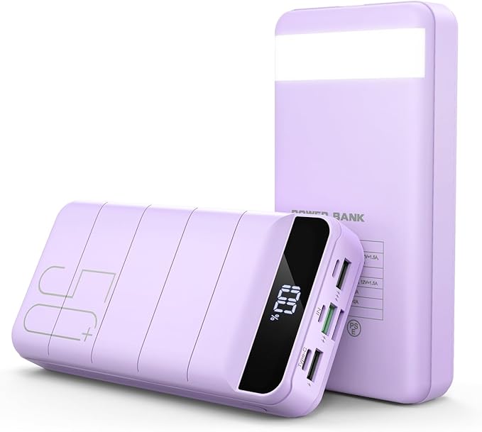 Power Bank Fast Charging 50000mAh - 22.5W Portable Charger USB C Quick Charge with 4 Outputs & 3 Inputs LED Display Huge Capacity External Battery Pack for iPhone, Samsung, iPad etc Purple