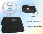 BlueHills Premium Soft Ultra Compact Travel Blanket Value Pack Set of 2 - Airplane Traveling Essentials Flight Blanket Throw in a Portable Bag Car Plane Travel Gift Black and Peacock T