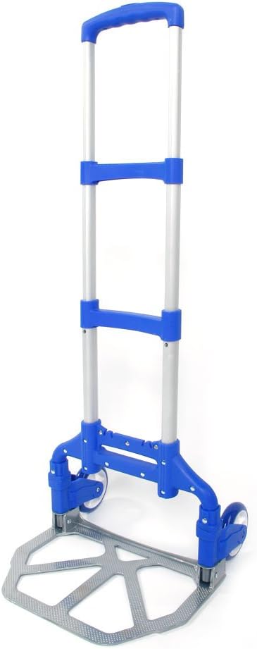 Folding Hand Truck, Dolly Cart with Wheels Foldable, Lightweight Aluminum Luggage Cart Portable Collapsible Trolly for Utility Cart, Hand Trucks for Moving Travel Shopping Airport Office Blue