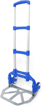 Folding Hand Truck, Dolly Cart with Wheels Foldable, Lightweight Aluminum Luggage Cart Portable Collapsible Trolly for Utility Cart, Hand Trucks for Moving Travel Shopping Airport Office Blue