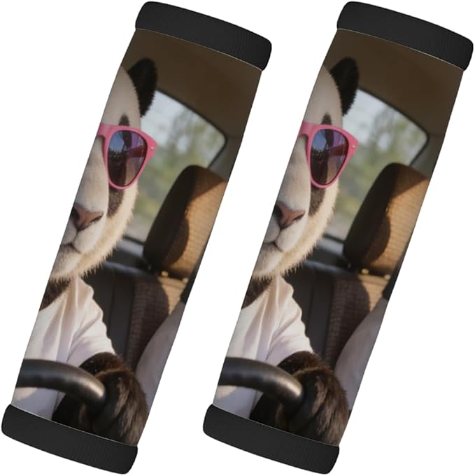 2 Pack Luggage Handle Wrap with Travel Tags - Non-Slip Protective Cover Soft Handle Grips Covers for Suitcase(Funny Panda)