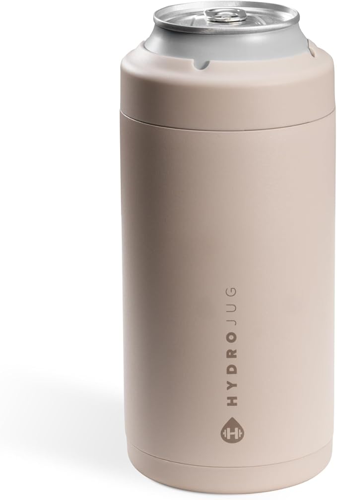 HydroJug Standard Can Cooler - 2-in-1 Insulated Can Cooler Cup - Stainless Steel Can Holder with Non-Slip Rubber Base - Screw-Top Lid - Dishwasher Safe - 16oz, Dune