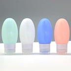 4pcs 90ml Silicone Refillable Travel Bottles for Toiletries, Leak Proof Shampoo Container Set with Peach Pink, White, Light Green, Sky Blue for Portable Personal Care
