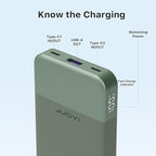 JUOVI Power Bank 10000mAh, 35W Portable Charger,Fast Charging Portable Battery Pack with PD 3.0 & QC 4.0, USB C Portable Power Bank for iPhone 15 14 13 Series, Galaxy, Tablet, and More（Green）
