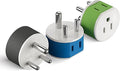 OREI India, Nepal, Maldives Power Plug Adapter with 2 USA Inputs - Travel 3 Pack - Type D (US-10) Safe Grounded Use with Cell Phones, Laptop, Camera Chargers, CPAP, and More