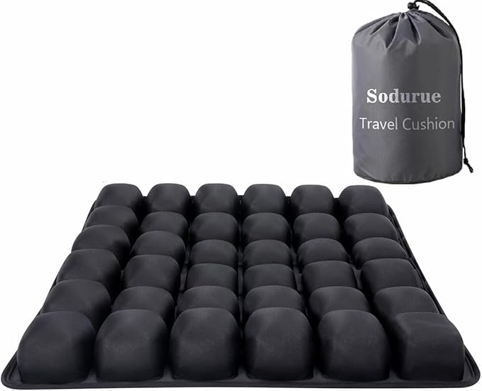 Sodurue Travel Cushion Airplane Seat,Airplane Seat Cushion for Long Flights,Press Type Air Inflatable Wheelchair Seat Cushion for Car,Office,Stadium,Ergonomic Comfort Support,Heavy Duty (36 Air Bag)