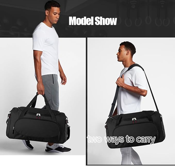 Uarition Gym Bag for Men - 55L Black Durable Large Duffle Bag for Travel, Workout, Fitness & Sport