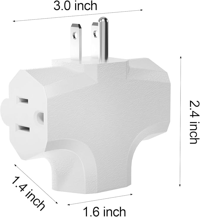 3 Plug Outlet Adapter (T-Shaped),Heavy Duty Outlet Extender，T-Shaped Adapter，Grounded Wall Adapter, Turn 1 to 3 Outlet, UL Certified, White (3PACK)