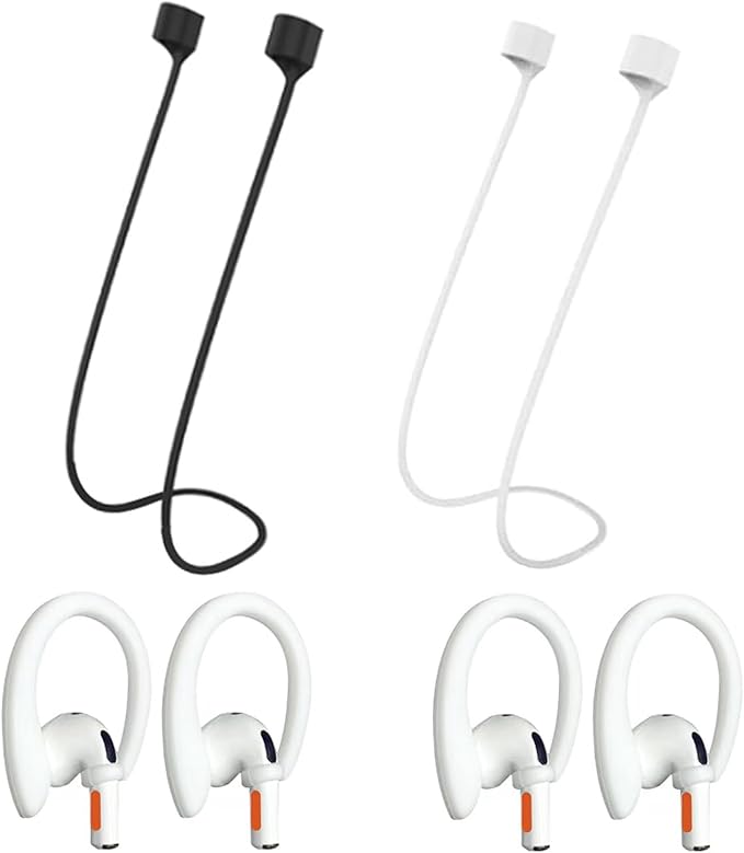 Magnetic Anti-Lost Straps Compatible with AirPods 1st to 4th Generation and AirPods Pro 1st to 4th Generation, with 2 Additional Pairs of Ear Hooks (Black White)