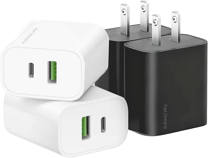4 Pack USB C Charger Block,20W USB-C & USB-A Port Charger，for i Phone 17/16/15/14/13/12/11/X/8, i Pad and More