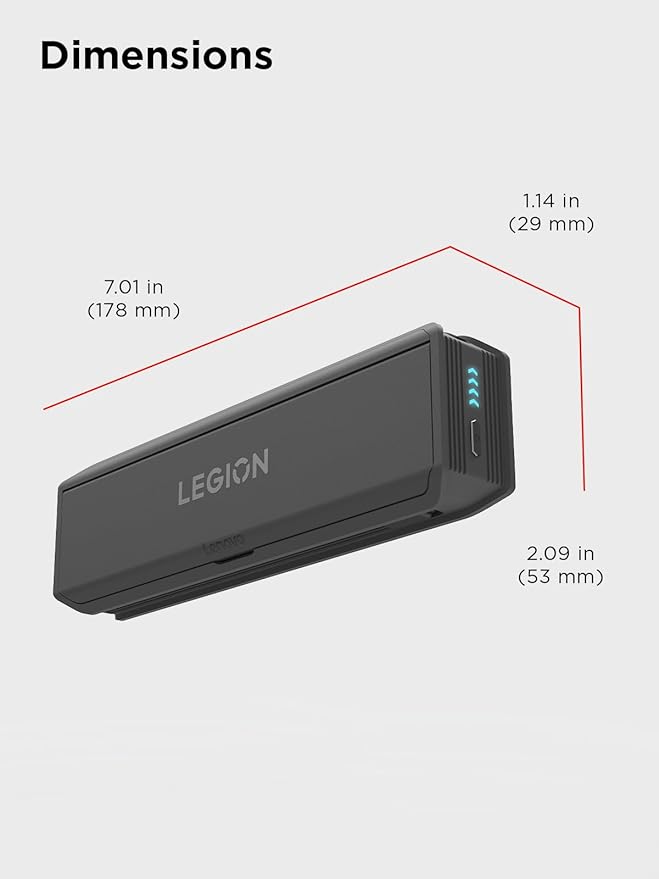 Lenovo Legion Go 65W 12800 Power Bank, Portable Power for Handheld Gaming and Other Devices, USB-C Integrated Cable, Magnetic Attach, Built-in Stand, Black