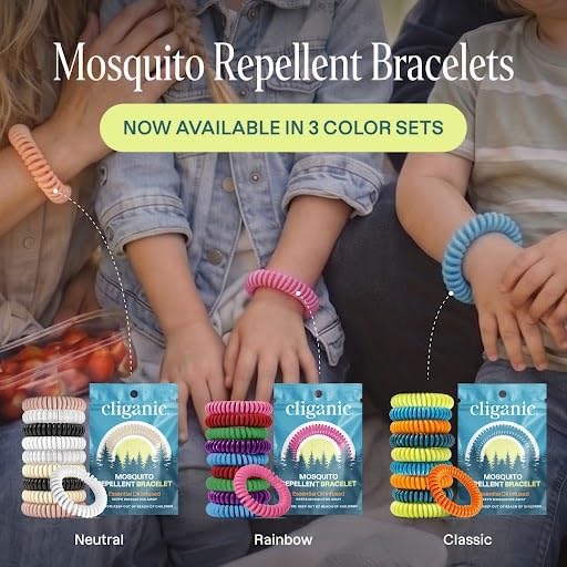Cliganic 25 Pack Mosquito Repellent Bracelets for Adults & Kids - Natural DEET-Free Bands, Individually Wrapped