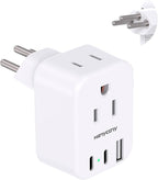 HANYCONY Brazil Power Adapter, Type N Plug Adapter with 2 Outlets 3 USB Ports (2 USB C), Travel Adapter for US to Brazil Brazilian Brasil