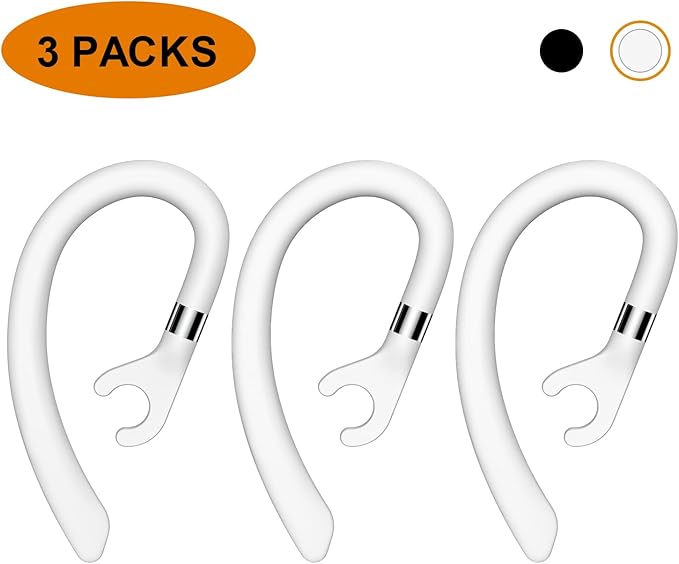 New bee Ear Hooks Replacement Ear Hook Clips- Snap-in Headset Spare Clamp Hook (White, 3 Pack+Silicon)