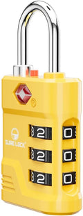 SURE LOCK TSA Approved Luggage Lock – 3-Digit Resettable Combination Padlock with Open Alert Red Dot, Large Easy-Read Dials for Suitcases, Backpacks, Gym & School Lockers(Yellow 1 pk)