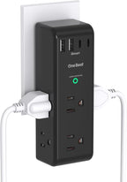 Surge Protector Outlet Extender with Rotating Plug, 6 AC Multi Plug Outlet with 4 USB Ports (2 USB C), 1800 Joules, 3-Sided Swivel Power Adapter with Spaced Outlet Splitter for Dorm, Office, Black